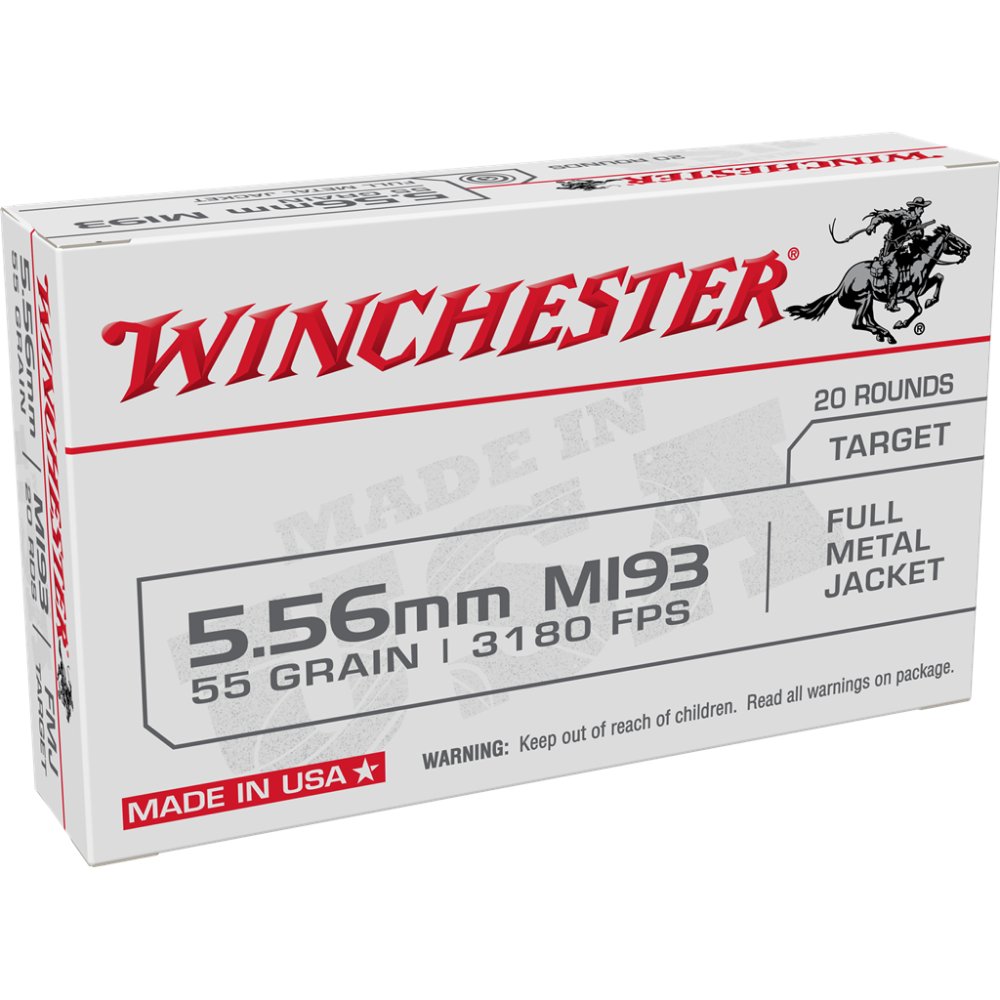 Winchester WM193K 5.56 NATO 55 gr FMJ 20 Rounds Brass Casing